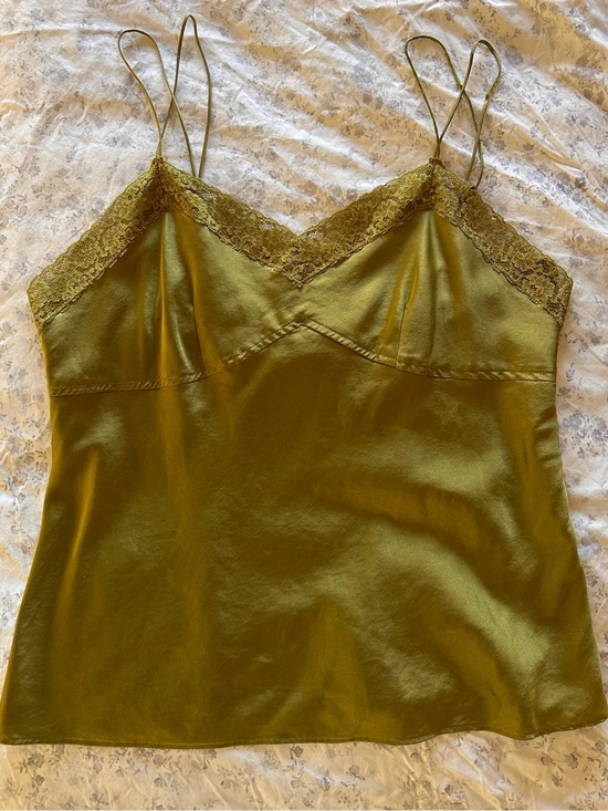 Talbots Tops - Talbots Petite Olive Green Silk Lace Cami
Size: 10 
GUC (Small Stain)